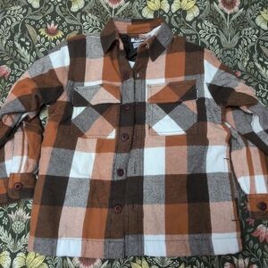 Stylish Kids' Plaid Shirt - Brown, White, and Orange
